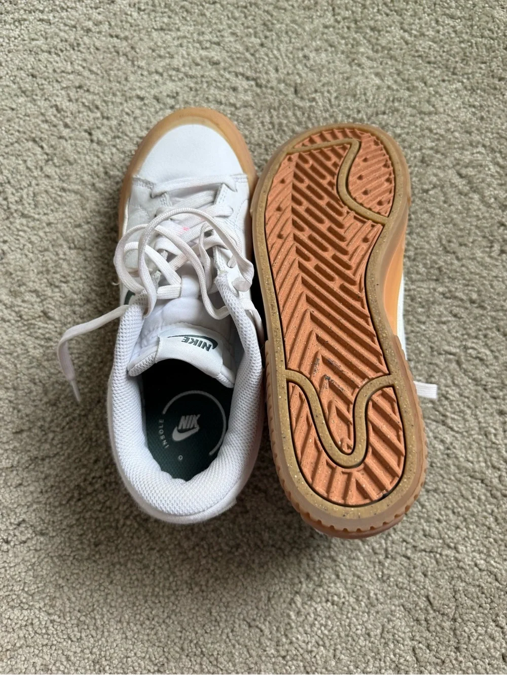 platform Nike White and Gum Low-Top Sneakers with Black Swoosh